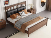 梵木悦语 中古风 进口红斑马 质感柔润纹理自然 细腻柔韧仿真皮 竖琴软包床头纤细轻盈 1.8*2.0米 实木床（搭配满铺油漆床板）