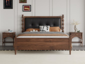 梵木悦语 中古风 进口红斑马 细腻柔软仿真皮 方格匀称拉点软包 经典罗马立柱稳固支撑 1.8*2.0米 实木床（搭配满铺油漆床板）