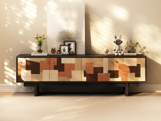  中古风 万象电视柜 北美进口红橡木纹 光滑细腻 毕加索立体主义美学拼花面板 灵活分区大容量储物 高脚易清洁 2.2米 电视柜