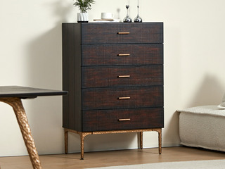  英伦风 进口实木微雕工艺 设计感深浅光影变化 大容量储物抽屉 点缀装饰铜件 0.8米 五斗柜