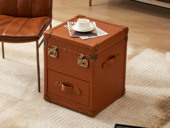 汉森庄园 英伦风 细腻柔韧油蜡仿真皮 复古铆钉点缀 大容量储物柜 储物箱角几