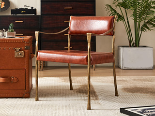  英伦风 实心金属锻打锤纹肌理 结实稳固 细腻顺滑油蜡仿真皮 高密度高回弹海绵 书椅