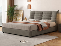 罗曼仕 现代简约 奶油系慵懒风-毛毛虫软床 头层真皮+高密度海绵+实木框架 灰咖色 1.5*2.0米真皮床（搭配10公分松木排骨架 图片为布艺，此配置为真皮）