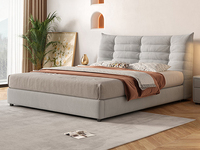 罗曼仕 现代简约 奶油系慵懒风-毛毛虫软床 头层真皮+高密度海绵+实木框架 灰白色 1.5*2.0米真皮床（搭配10公分松木排骨架 图片为布艺，此配置为真皮）