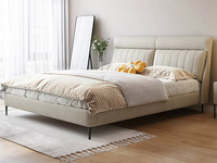 罗曼仕 现代简约 奶油风 头层牛皮+高密度海绵+实木框架 米黄色 1.5*2.0米真皮床（搭配10公分松木排骨架 图片为布艺，此配置为真皮）