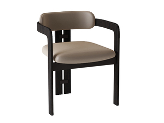  新中式 客椅 开放黑白蜡木实木框架 灰色仿真皮座包 茶椅