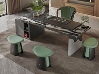 一方茶居 意式极简 熊猫白超晶石+白蜡木饰面台面 悬浮亚克力桌脚 全自动智能抽水茶艺炉 2.4米茶台（超大件商品，请确认能否进入电梯或楼道）