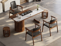 一方茶居 新中式 进口乌金木实木台面 熊猫白岩板装饰  清透亚克力+乌金木脚架 全自动智能养生炉 1.6米茶台