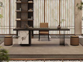  意式极简 黑木纹岩板台面  黑木纹岩板+百达翡丽包裹储物柜 黑色渐变亚克力脚架 全自动智能隐藏式茶艺炉 2.4米茶台（超大件商品，请确认能否进入电梯或楼道）