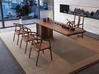 一方茶居 新中式行远茶桌 进口胡桃木大板台面 乌金石茶盘+星空黑岩板 全自动智能隐藏式养生炉 宋式 2.4米茶台（实木纹理自然生成 每一块木材纹理、颜色天然独一无二）