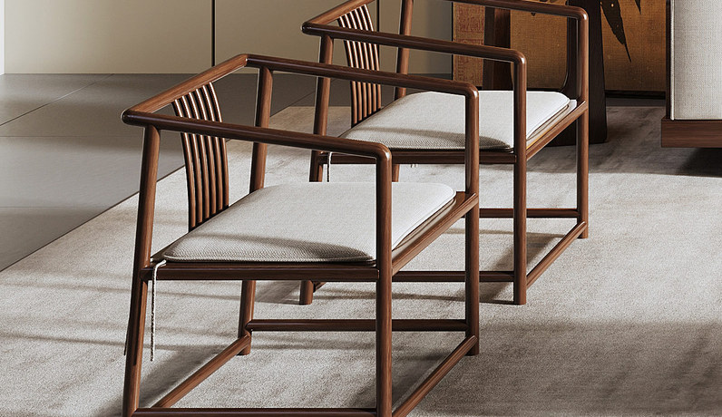 忆宋风华 宋式美学 官帽椅 高品级北美进口白蜡木 镂空靠背舒适透气 结实稳固口字腿 胡桃色 休闲椅（1把）