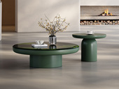 Milantti 米兰蒂 极简风格 牛油果绿大理石 独特设计感纹理 优质哑光烤漆 经典双圆组合 1.0米 茶几组合（大圆+小圆）