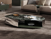 Milantti 米兰蒂 极简风格 普拉达绿大理石 纹理均匀美观 时尚设计异形切角 坚固耐用镜面不锈钢 开放式便捷储物 1.5米 茶几（不含角几）