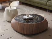 Milantti 米兰蒂 极简风格 海蓝宝石天然奢石 纹理细腻胡桃木皮 360°圆弧打磨防撞设计 可储物小角几 1.1米 茶几组合（天然石材，纹理随机）