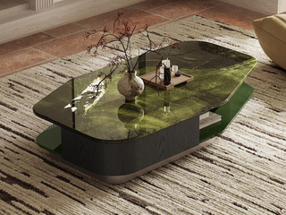  极简风格 牛油果绿大理石 独特设计感 纹理细腻榆木皮 圆润边角呵护级防撞设计 1.4米 茶几