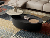 Milantti 米兰蒂 极简风格 艺术拼色设计 可旋转天然洞石置物小台面 隐藏式储物格 圆润边角呵护级防撞 茶几