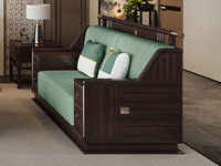 檀影轩 新中式 进口乌金木 纹理自然温润 舒适耐磨仿真皮 艺术几何回旋纹样 高弹饱满海绵 黑檀色 双人位沙发（抱枕花色随机）