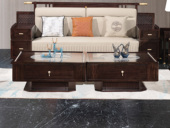 檀影轩 新中式 进口乌金木 纹理自然温润 细腻柔滑岩板 立体竖线纹理装饰板 精致金色拉手造型 黑檀色 2.0米 茶几（茶几组合）