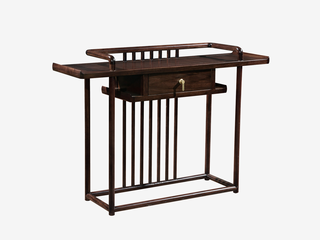  新中式 进口乌金木 纹理自然温润 格栅式设计 带抽屉便捷储物 装饰围边防掉落 黑檀色 1.5米 玄关