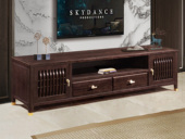 檀影轩 新中式 进口乌金木 纹理自然温润 科学设计分区多元化储物 格栅柜门装饰 黑檀色 2.0米 电视柜