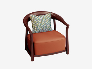  新中式 进口乌金木 纹理自然温润 柔韧细腻仿真皮 厚实高密度海绵座包 圆润弧形围边扶手 黑檀色 休闲椅（腰枕随机发货）