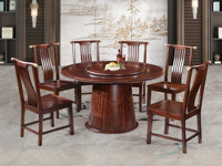 檀影轩 新中式 进口乌金木 纹理自然温润 圆柱型桌腿厚重沉稳 黑檀色 1.35米 餐桌（搭配80公分转盘）