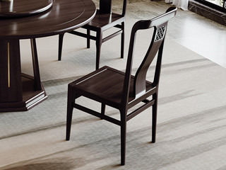  新中式 进口乌金木 纹理自然温润 传统鱼鳞纹镂空雕花工艺 舒适弧形靠背 黑檀色 （单把价格 需双数购买 单数不发货）