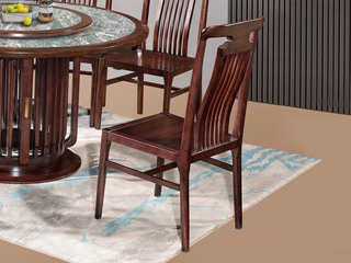  新中式 进口乌金木 纹理自然温润 透气弧形镂空靠背 贴合人体曲线 五金装饰点缀 黑檀色 餐椅（单把价格 需双数购买 单数不发货）