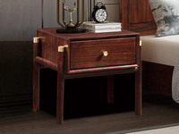 檀影轩 新中式 进口乌金木 纹理自然温润 悬浮感单抽设计 精致圆环五金拉手点缀 床头柜