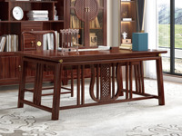 檀影轩 新中式 进口乌金木 纹理自然温润 大板桌面随心置物 精致五金点缀 实木桌腿稳固结实 1.6米 茶台