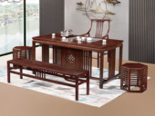 檀影轩 新中式 进口乌金木 纹理自然温润 传统鱼鳞纹镂空雕花工艺 竖线格栅装饰实木腿 1.6米 茶台