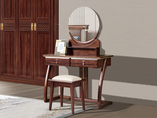  新中式 进口乌金木 纹理自然温润 经典双抽 弧形实木桌腿坚实稳固 1.0米 妆台（含妆凳）