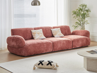  奶油风 蜗牛沙发 五星级亲肤雪尼尔面料 功能靠背随意调节坐深 黄金坐感高回弹紫罗兰海绵  自由模块组合适配各种户型 直排四人位沙发(标配两个沙发同材质羽绒抱枕)