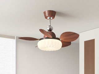 【包邮】 现代简约风格 铁材+ABS+PE滚塑 客厅卧室系列 ZYS3033胡桃-吊灯款-离线语音+遥控 胡桃 风扇灯(含光源 48W)（内蒙古，新疆，西藏，青海，甘肃、宁夏等地区不包邮 运费请咨询客服)