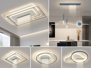 【包邮】 现代简约 铁+亚克力 客厅卧室系列 全屋套餐XY0185蓝-三室两厅-三色变光 蓝色 三室两厅(含光源 LED贴片)（内蒙古，新疆，西藏，青海，甘肃、宁夏等地区不包邮 运费请咨询客服）