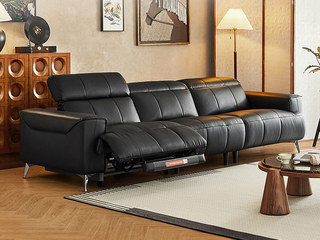  顾家家居旗下轻时尚品牌 极简风格 贝多芬真皮功能沙发 严选奢华质感头层牛皮 饱满起伏钢琴键靠背造型 翻折靠头设计躺卧随心 宽厚扶手自然承托 右功能位 小四人位沙发