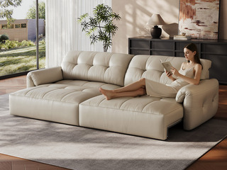  意式极简 云芙电动功能沙发 柔滑细腻仿真皮 一键启停随时躺平 沙发/床/贵妃 畅享多种模式 蓬松柔软羽绒 高弹海绵饱满拉点 0悬空超贴合 米色 沙发床