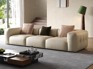  意式极简 气泡全真皮沙发 至臻头层黄牛皮 蓬松羽绒+高弹饱满海绵双重体验 云端深度解压 宽厚大扶手枕靠舒心 直排四人位沙发