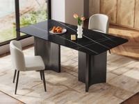 歌迪 意式极简 典雅奢华劳伦黑金岩板 防磕碰直边圆角台面 奔驰造型拉丝不锈钢脚 1.4米 餐桌