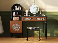 伽罗时光 中古风 如意伸缩梳妆台 北美进口白蜡木 巧妙收缩空间灵活运用 多色摩登提花布料点缀 白蜡木罗马柱桌腿 左妆柜 实木妆台（不含妆镜）