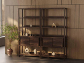 一方茶居 宋式写意 进口胡桃木 博古架 双边