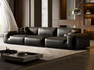  意式极简 大黑牛全真皮沙发 TOP级进口头层黄牛皮 焕新升级高质感全真皮抱枕 意大利原版1:1复刻 立体大气开边工艺 座包靠包扶手三面羽绒黄金配比填充 超宽坐深蓬盈饱满躺坐皆承托 软弹释压高密度海绵 直排四人位沙发