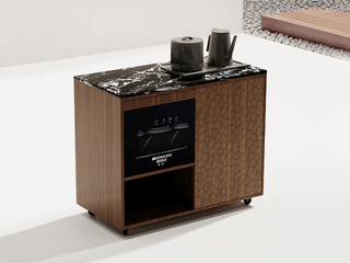  意式极简 京墨茶车 宝格丽黑岩板+黑胡桃木皮柜体 全自动智能抽水茶艺炉 茶车（不含消毒柜）