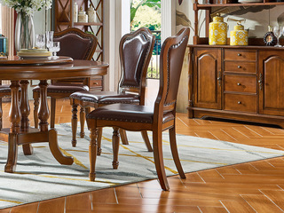  美式风格 金丝楠木色 实木 餐椅