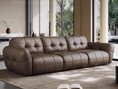 罗曼仕 意式极简 元宝真皮沙发 高定头层黄牛皮 高密度海绵饱满有致舒适承托 全拉点设计精致包裹不变形 圆润外翻扶手 直排四人位沙发