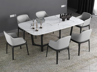  现代简约 白色大理石 实木框架 1.6米长餐桌