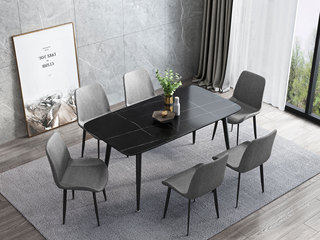  极简风格 劳伦黑金 新型进口哑光岩板台面 1.8米餐桌