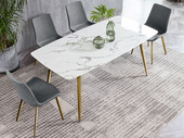 斐亚家居 轻奢风格 大理石台面+不锈钢镀金架 1.4米长餐桌