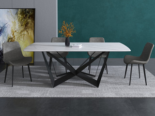  现代极简 意大利进口哑光岩板 碳素钢底座 碳素钢底座 蝴蝶型1.8米长餐桌
