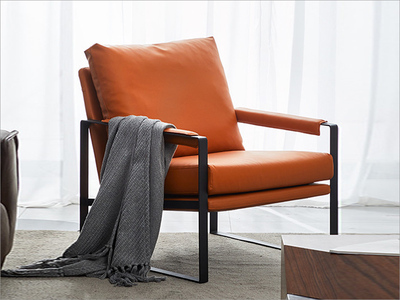  轻奢风格 优质超纤皮 喷砂碳钢架+公仔棉 休闲椅